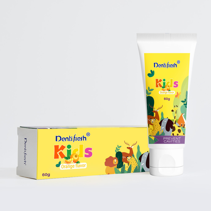 DENTIFRESH 60g नारंगी स्वाद दांतों का पेस्ट नारंगी स्वाद दांतों का पेस्ट बच्चों के लिए मिनी क्षमता दांतों का पेस्ट
