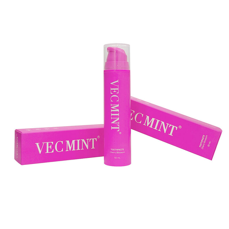 VECMINT चेरी ब्लासम टूथपेस्ट 50mL - पंप बोतल डिजाइन फ्लोराइड मुक्त सौम्य दांतों के लिए स्वच्छ और ताजा सांस के लिए मौखिक देखभाल पेस्ट